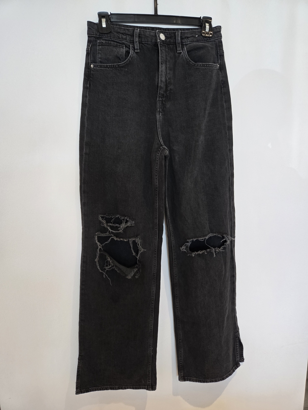 H&M Black Relaxed Ripped Jeans